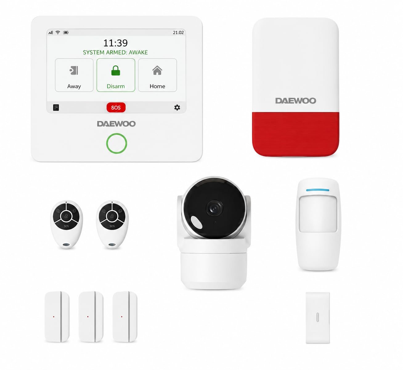 Daewoo - Kit de Alarma AM310, Central de Pantalla táctil, Detector de Movimiento Apto para Animales, contactores de Puerta, vibración, Sirena, cámara y Control Remoto