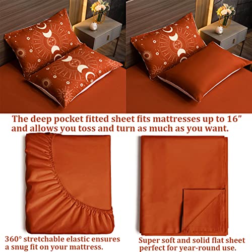 Intomeng Burnt Orange Comforter Set Queen 7 Pieces Sun And Moon Celestial Bed In A Bag Full Lightweight Terracotta Bedding Comforter Set With Sheets And Pillowcases Super Soft #TOP4