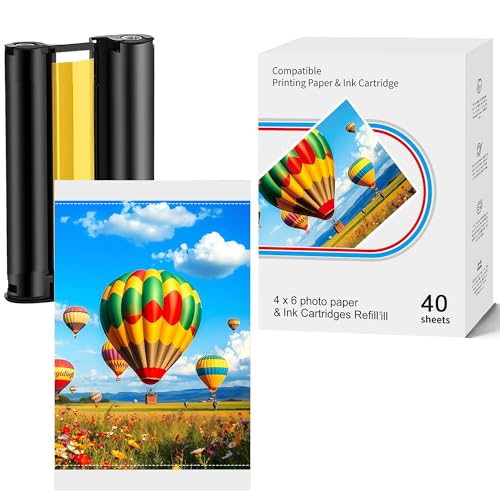 LCL Papel fotográfico 10x15cm para Amber M100/M200 (DHP512/DHP513) | 40Hojas + 1 Cartucho | Kit de recarga de impresora de sublimación de tinte |Impermeable y a prueba de oxidación|Listo para marcos