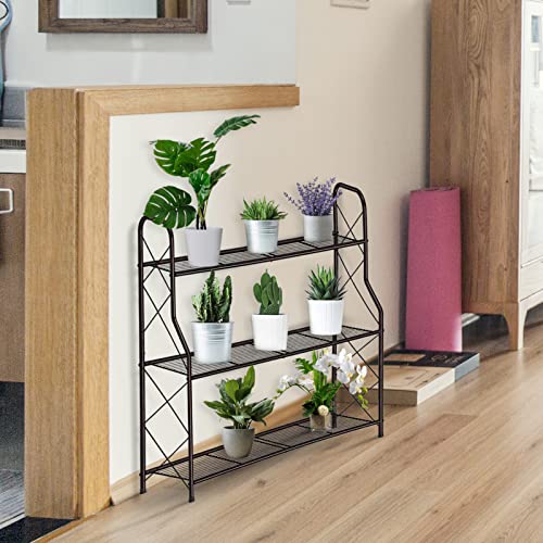 Bomclap Pflanzenregal Blumenregal Metall, 3 Stufen Pflanzenständer Blumentopf Topfhalter für Outdoor Indoor Balkon Garten… – Ansicht 2