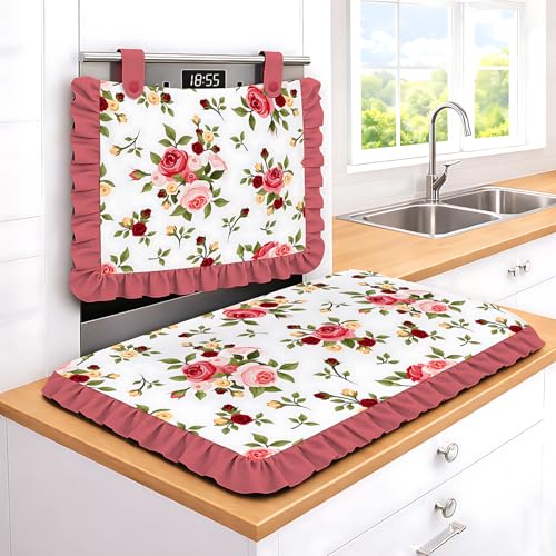 Masters House Biancheria per la Casa Juego de cocina para cubrir el horno de 40 x 50 cm + cubiertas de cocina de 46 x 70 cm, diseño floral – Protección completa con impresión digital 4 K, fabricado en