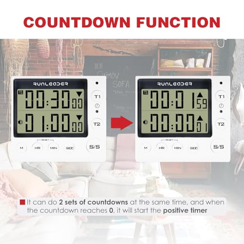 RileyFine KT002 Civil Digital Timer, Countdown-Funktion, Uhrfunktion, Speicherfunktion, zum Kochen in der Küche, zum Lesen, für Bürobesprechungen, Trainingstiming usw. (White)