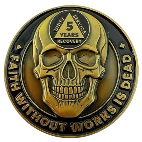5 Year Skull Sobriety Coin- Sobriety Anniversary- AA Coins and Medallions- Unique Sobriety Gift- AA Milestone Coin- Sobriety Chips and Sobriety Coins