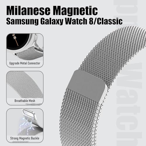 Image of VEMIGON Milanese Loop Metal Band Compatible with Samsung Galaxy Watch 8 40mm 44mm / Watch 8 Classic 46mm, Mesh Magnetic Stainless Steel Replacement Strap (Watch Not Included)