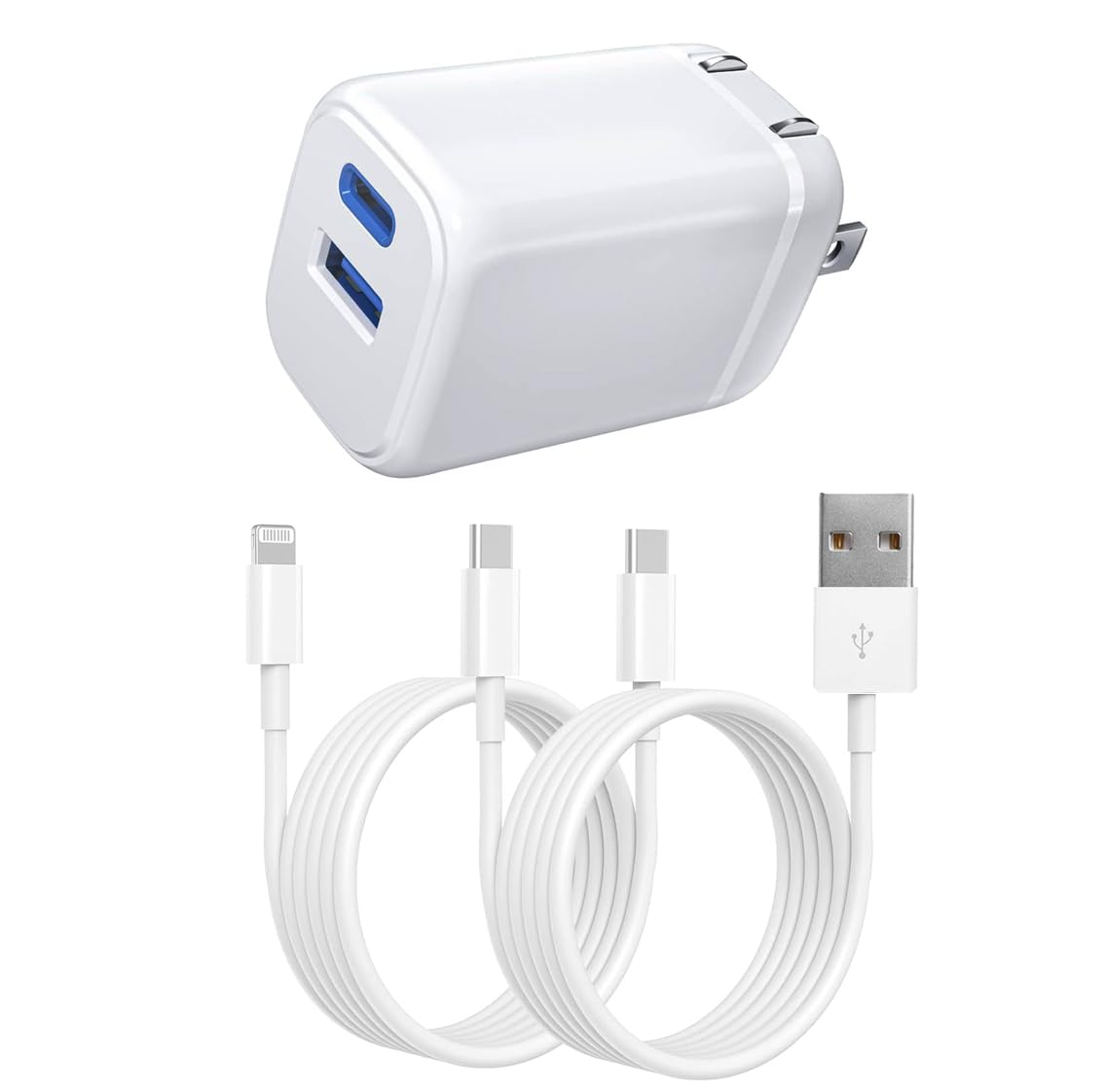 35W USB C Wall Charger, Dual Port Compact Foldable Plug PD Fast Charger Block Adapter with 2-Pack 6.6FT Charging Cable for iPhone 15/14/13/12/11/Pro/Pro Max, Galaxy-White