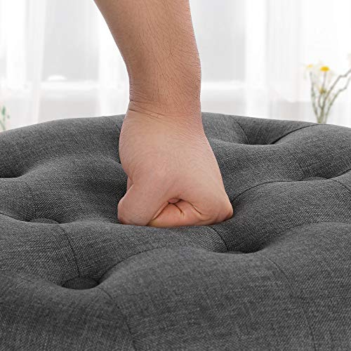 Songmics Round Storage Ottoman, Footstool, Shoe Bench, Extra Seat, Solid Wood Legs, Buttons Decoration, Holds Up To 220 Lb, 17.7" X 17.7", Pre-Assembled #TOP5