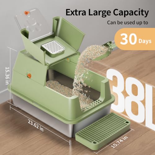 Image of Stainless Steel Cat Litter Box with Lid, Flip-Top XL Large, Green