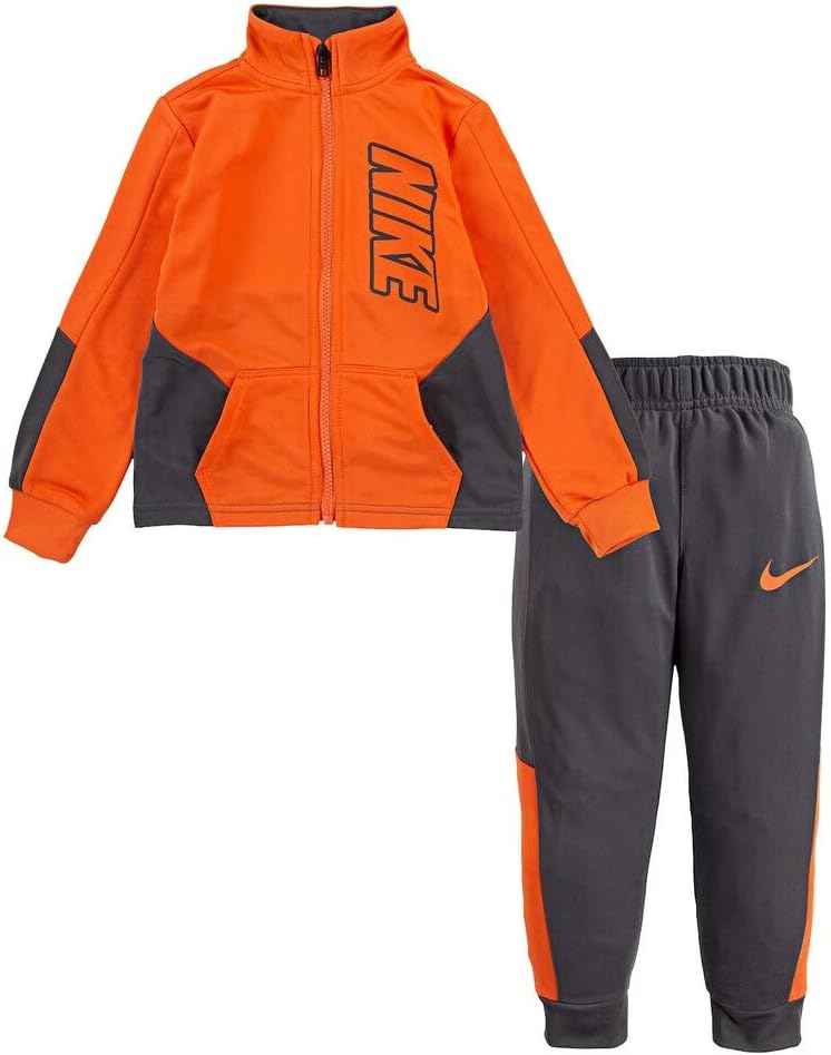 Nike Boy`s Therma Dri Fit 2 Piece Tracksuit (IronGrey(76E201-GAE)/Orange, 2T)