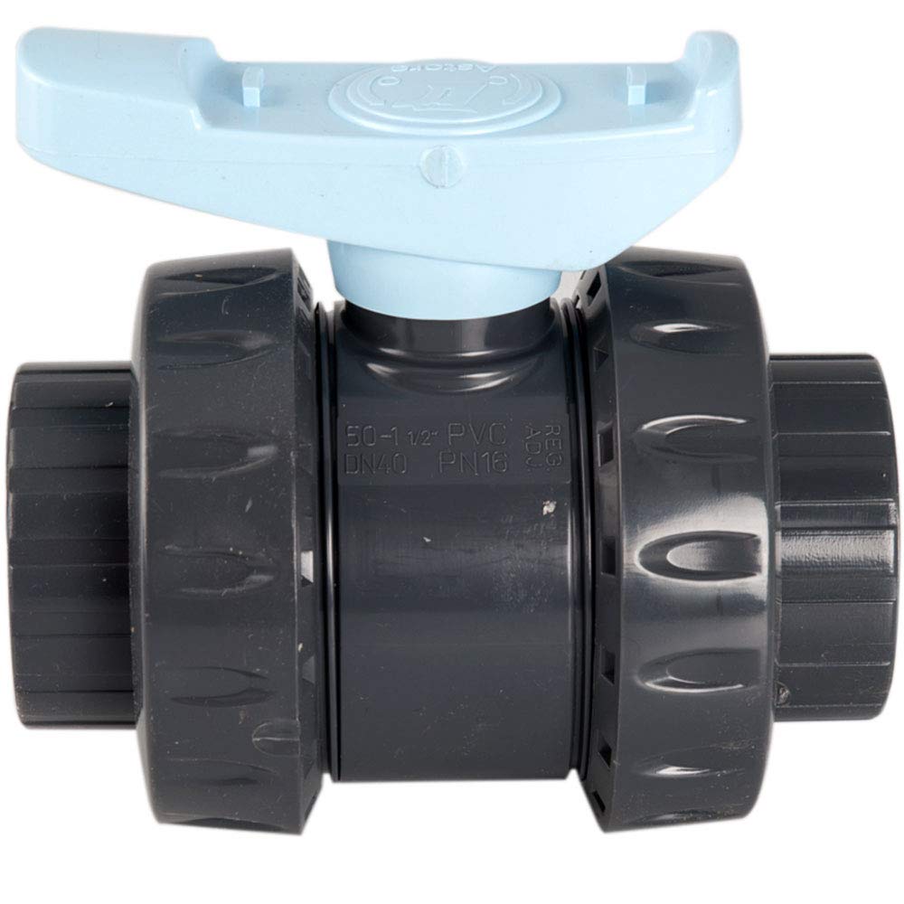 INTERPLAST Vanne PVC Ø 63 mm, Double Union, Poignée Bleue