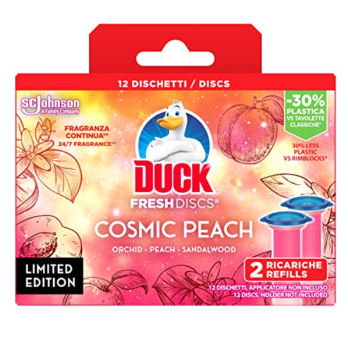 Duck Fresh Discs - 2 Ricariche Da 6 Dischi Gel Igienizzanti Wc, Fragranza Pesca E Orchidea, Confezione Da 2 Applicatori E 12 Dischetti