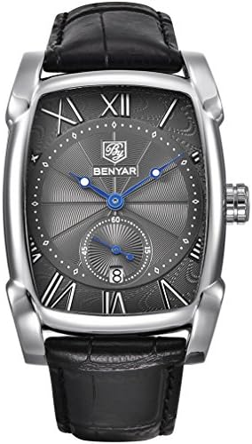 BENYAR Waterproof Classic Rectangle Case Vintage Design Watches Leather Strap Business Casual Wrist Watch for Men