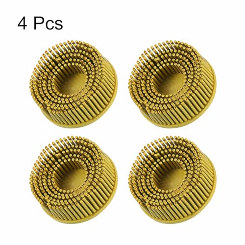 Image of HARFINGTON 4pcs Bristle Disc 2 inch 80 Grit R-Type Abrasive Brush Coarse Bristle Disc Deburring Electric Disc Brush Attachment Abrasive Coating Removal Disc for Metal, Yellow