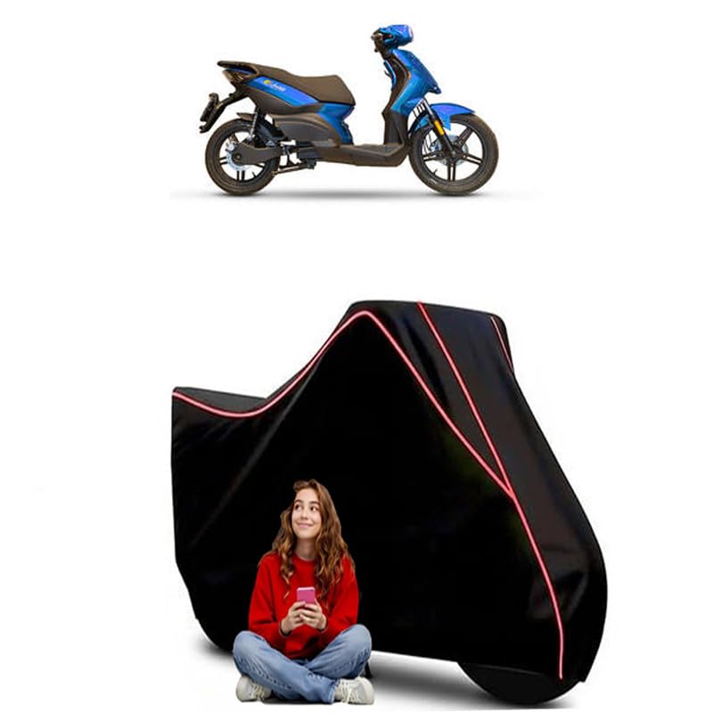 Image of Aftek Elmo Scooty Bike Cover Water Resistant Outdoor Use Universal Fit Scooters Motorcycles Heavy Duty UV Protection Dust Rain Scratch Resistant Elastic Bottom Black Blue Piping