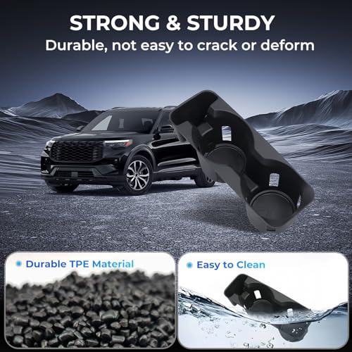 Image of Center Console Cup Holder Inserts for Ford Explorer 2024 2023 2022 2021 2020, Interior Accessories TPE Car Cup Holders Covers Protector for 2020-2024 Explorer, Black