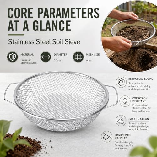 Tamis de jardin en acier inoxydable pour potager familial et filtration de terre