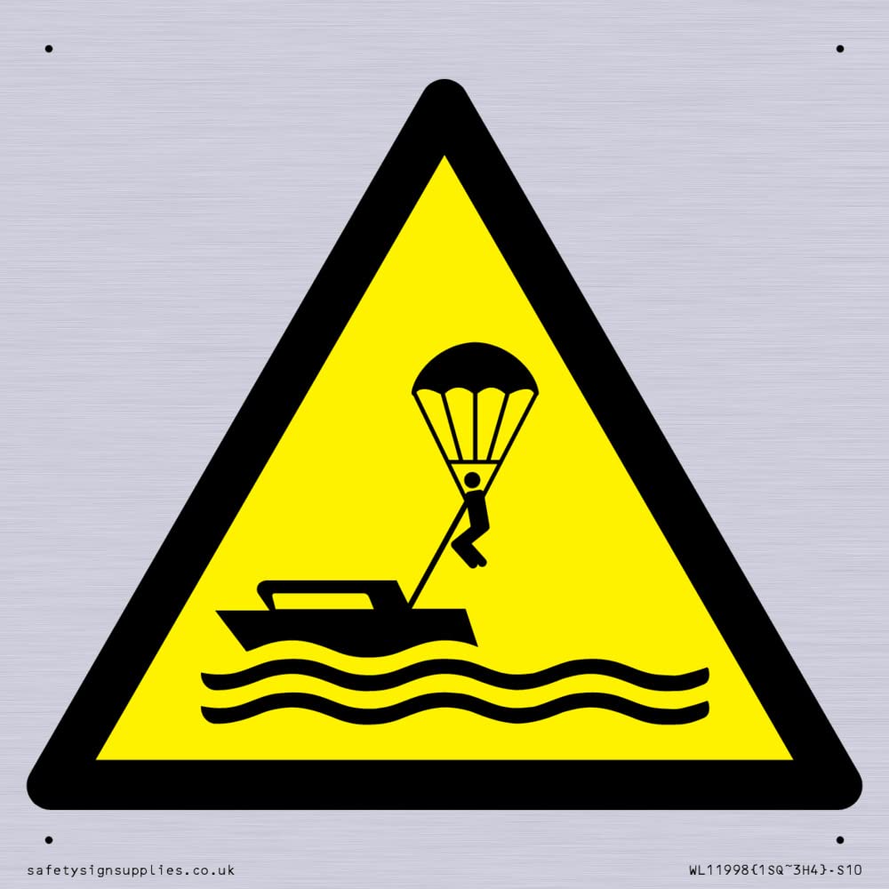 W063 Warning: Parasailing Sign - 100x100mm - S10