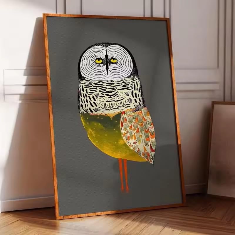 BMGKYAGL Nowoczesny i humorystyczny plakat ze złotą sową idealny do wystroju domu: kuchni, sypialni i salonu (30 x 45 cm/rama wewnętrzna)
