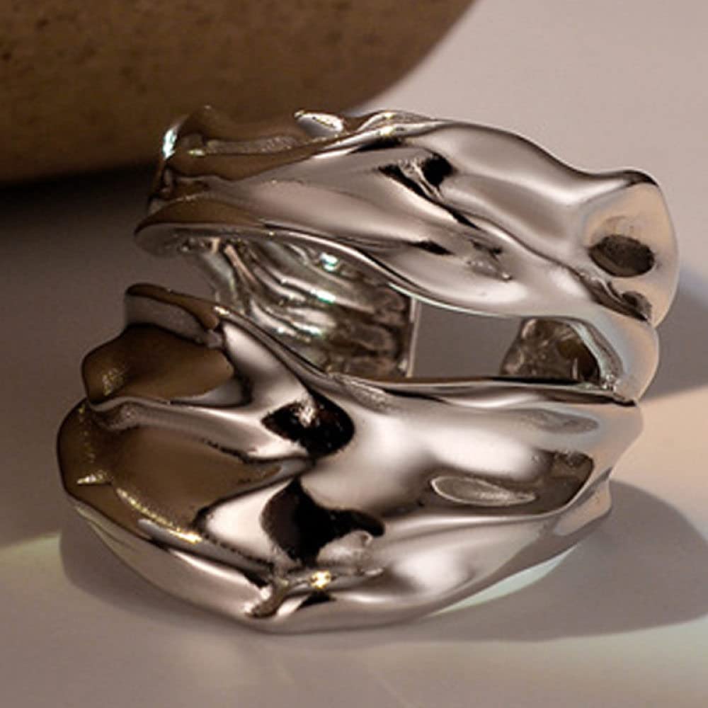 HGJH Anello Regolabile,Anelli Regolabili per Le Donne Origami Texture Lucido Argento Sterling 925 Doppio Strato Semplici Anelli Eternity FEDI Nuziali Promettono Anelli per Ragazze Signore