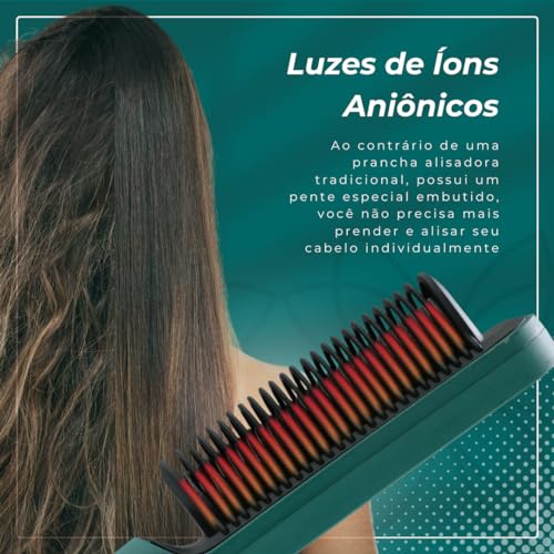 Anion Hair Escova Alisadora 3 em 1 – Alisa, Seca e Hidrata com Luzes de Íons – Bivolt
