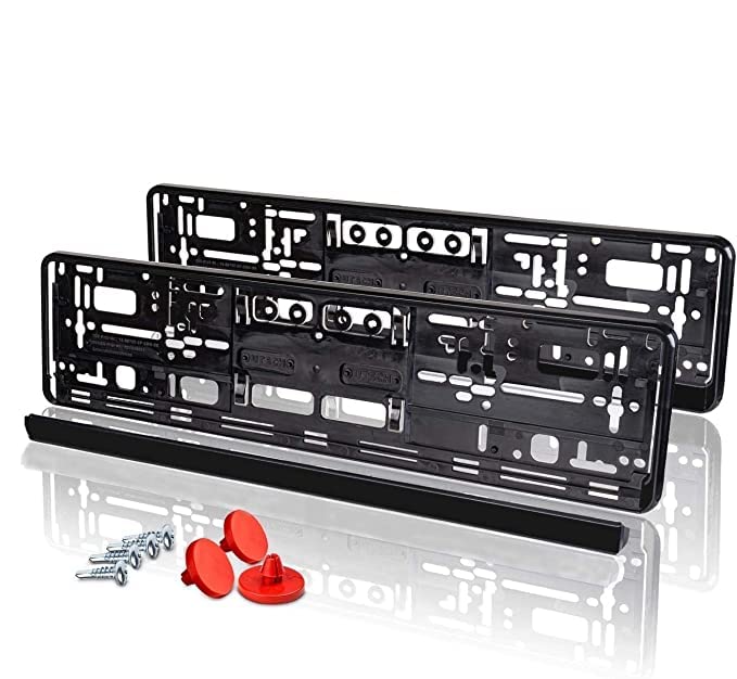 2 x Auto Nerds® Number Plate Holders – Number Plate Holder in Set with Screws and Vibration Protection for All Standard Cars – Number Plate Holder in Black – for Number Plate Size 520 x 110 mm