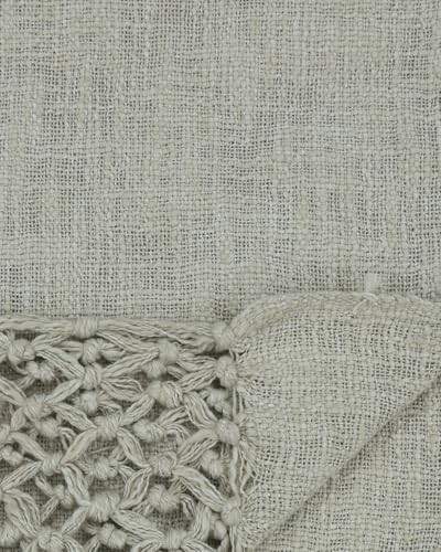 Image of HAKAM Cotton Throw Blanket with Macrame Tassels for 3 Seater Sofa | Ideal for Your Home, Living Room, Sofa, Bed, Chair, Picnic & Used for Gift - 50X70 inch (Dark Biege, Small Single)