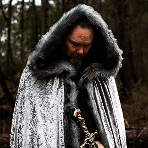 Everfan Adult Medieval Hooded Cloak With Faux Fur Trim And Leather Straps | Costume Faux Fur Trimmed Hooded Cape For Men And Women (Black) #TOP3