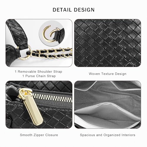 Image of Prpeko Women's Woven Crescent Shoulder Bags Retro 90s Hobo Handbags Top Handle Underarm Bag Clutch Purses