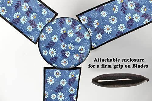 Image of Stylista Waterproof & Dustproof Three Blade Ceiling Fan Cover with attachable Enclosure Set of 4 Fan Covers Floral Pattern Blueish Grey