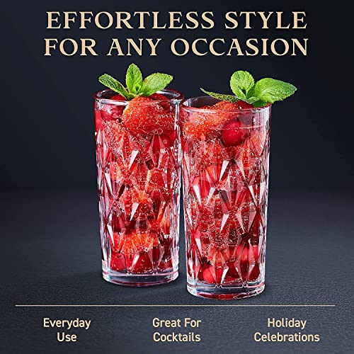 Image of Premium Crystal Water Glass Set of 6 - Highball Drinking Glasses Set for Home - Glass Set for Water Juice Shakes Mojito Cocktail Colddrinks (Diamond)