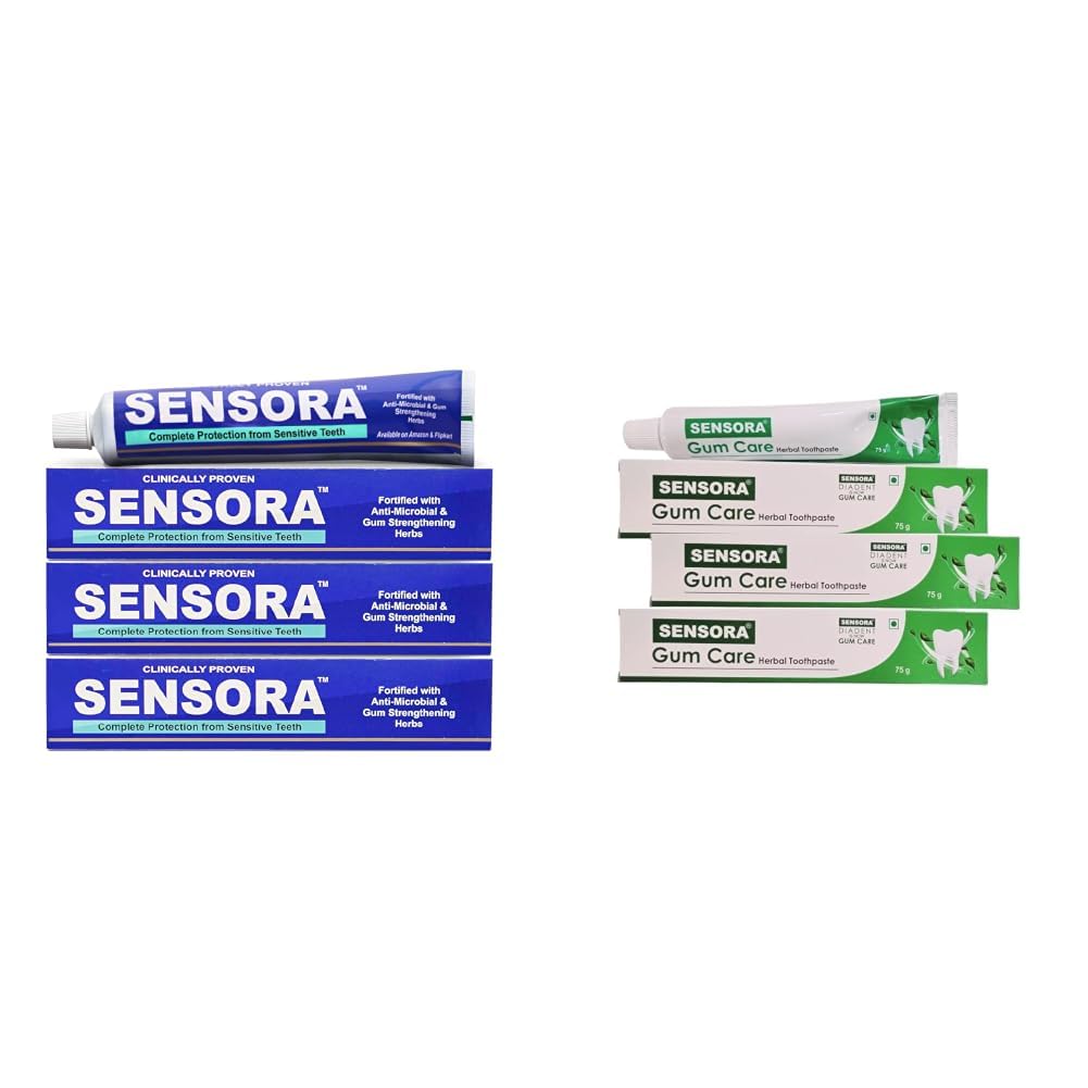 sensora sensitivity relief toothpaste with rapid relief formula | herbal ingredients | ideal for sensitive teeth |pack of 3 & gum care toothpaste for complete oral care | prevents from dry mouth, gum