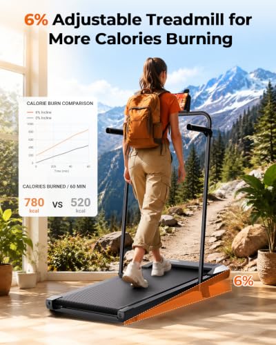 Image of Superun 3 in 1 Under Desk Treadmill with Handrails and Incline, Portable Folding Walking Pad for Home Office, 2.5 HP Quiet Mini Treadmill with LED Display & Remote, 300 Lbs Capacity, Dark Black