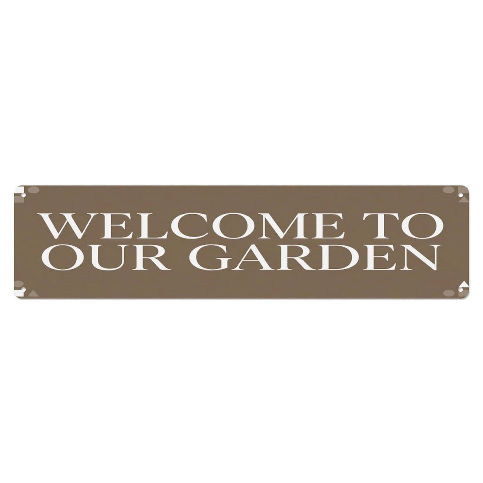 Vintage Welcome to Our Garden Taupe Metal Tin Sign