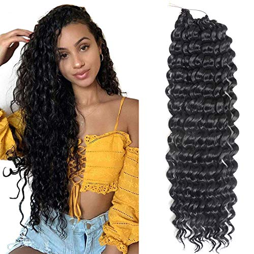 7 Packs Deep Wave Crochet Hair 22 Inch Deep wave Twist Crochet Braid Low Tempreture Kanekalon Synthetic Hair Extensions (22"7Packs,1b)