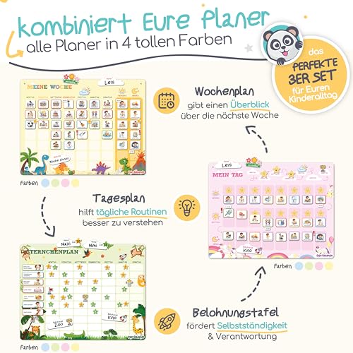 »PANDABANDE« XL Wochenplaner Kinder [300 Magnete, XL Box, Routinen] - Montessori Spielzeug ab 3 Jahre - Ideal zum Wochentage Lernen, Kinderkalender