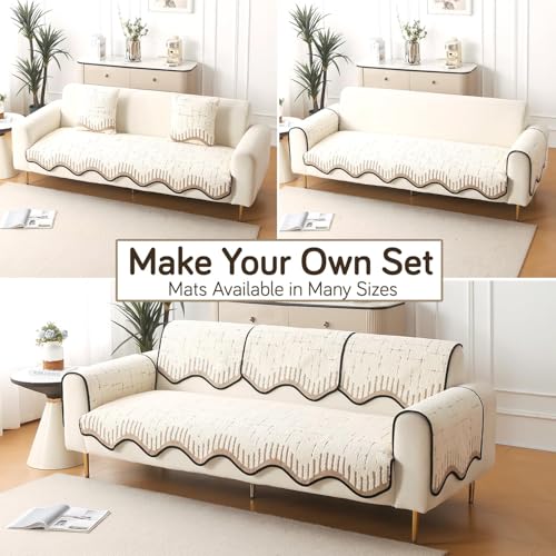 Image of HOKIPO Premium Supple Soft Wavy Sofa Cover Mat with Curve Design| Make Your Own Sofa Cover Set, Mat Length 90(D) x 150(L) cm, Cream Brown (NEW-AR-5975-CRBR)