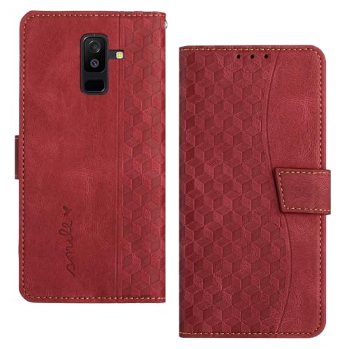 Radoo Handyhülle für Samsung Galaxy A6 Plus 2018/J8 2018 Hülle Leder für Klappbar PU Leder Tasche Flip Wallet Stoßfeste Hülle Schutzhülle Klapphülle für Galaxy A6 Plus 2018 Hülle Lederhülle (Rot)