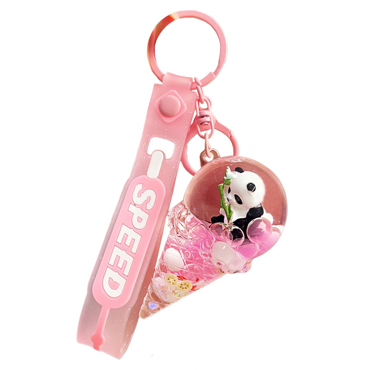 JTDZ Creative Ice Cream Bamboo Panda Liquid Keychain Cute Floating Quicksand Animal Keyring Car Keys Bags Pendant for Women