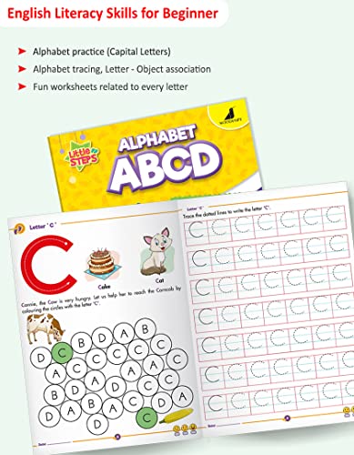 Image of Woodsnipe Alphabet and Pattern Writing Books for Preschool Ages 2- 4 Years| Tracing Capital Letters| Worksheets on Pre Writing Strokes, Lines, Curves, Colouring, Puzzles and more |2 Book Combo