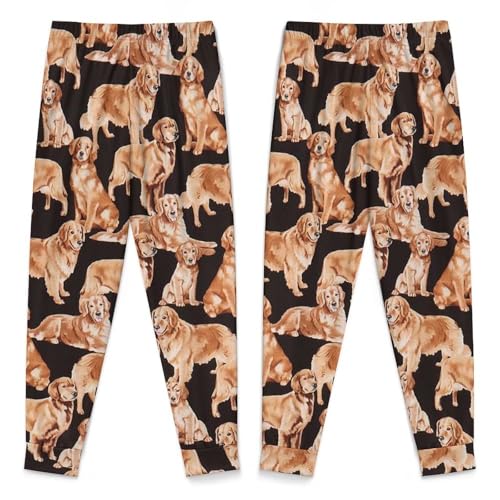 Black Cute Golden Retriever DogChildren's Pajama Set Round Neck Long Sleeve Top + Pants Two-piece Set160CM4