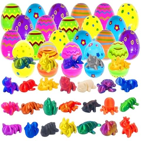Holydeck 24 PCS Prefilled Easter Eggs with 3D Print Mini Animal Toys Easter Egg Fillers for Kids Boys Girls Easter Basket Stuffers Party Favors Easter Egg Hunt Cover