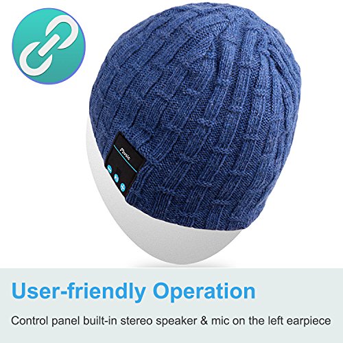 Qshell Washable Bluetooth Beanie Winter Hat Short Skully Cap with Bluetooth Stereo Headphones Mic Hands Free Rechargeable Battery Compatible with Mobile Phones, iPhone, iPad, Laptops, Tablets - Blue - Thumbnail 6