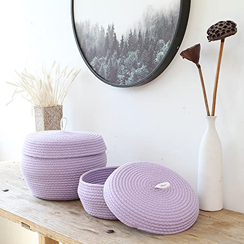 Sea Team Round Woven Cotton Rope Storage Basket with Lid, Lavender by Sea Team - Used condition - Image 2