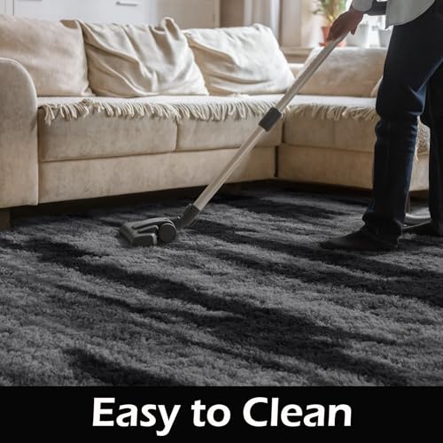 HOMORE 4x6 Area Rug for Bedroom, Black and Grey Fluffy Shaggy Rugs for Living Room, Gradient Abstract Rugs for Kids Boys Girls Room, Plush Rug for Dorm Home Floor Decor