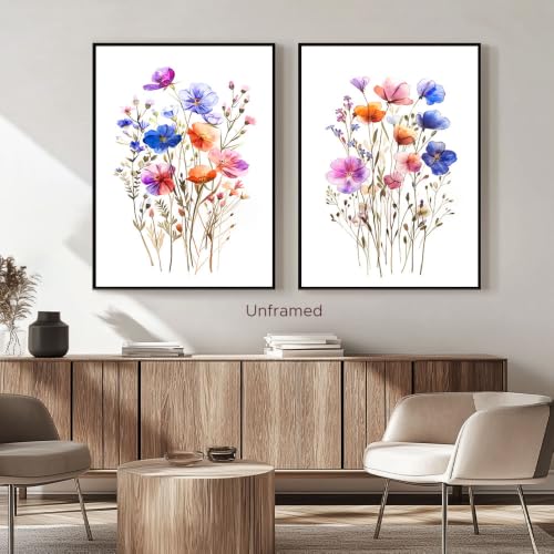Toile murale fleurs sauvages colorées aquarelle lot de 2 tableaux botaniques 40x60cm - 3
