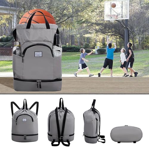 Image of Kamo Drawstring Backpack Bag - Sport Swimming Yoga Backpack with Shoe Compartment, Two Water Bottle Holder for Men Women Large String Backpack Athletic Sackpack for Travel