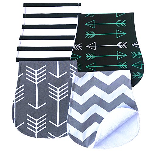 Image of Arnzion Burp Cloths for Boys and Girls Curved Design Soft Absorbent Baby Bibs Pads Set Triple Layer Unisex 4 Pack Wave Stripes Arrows