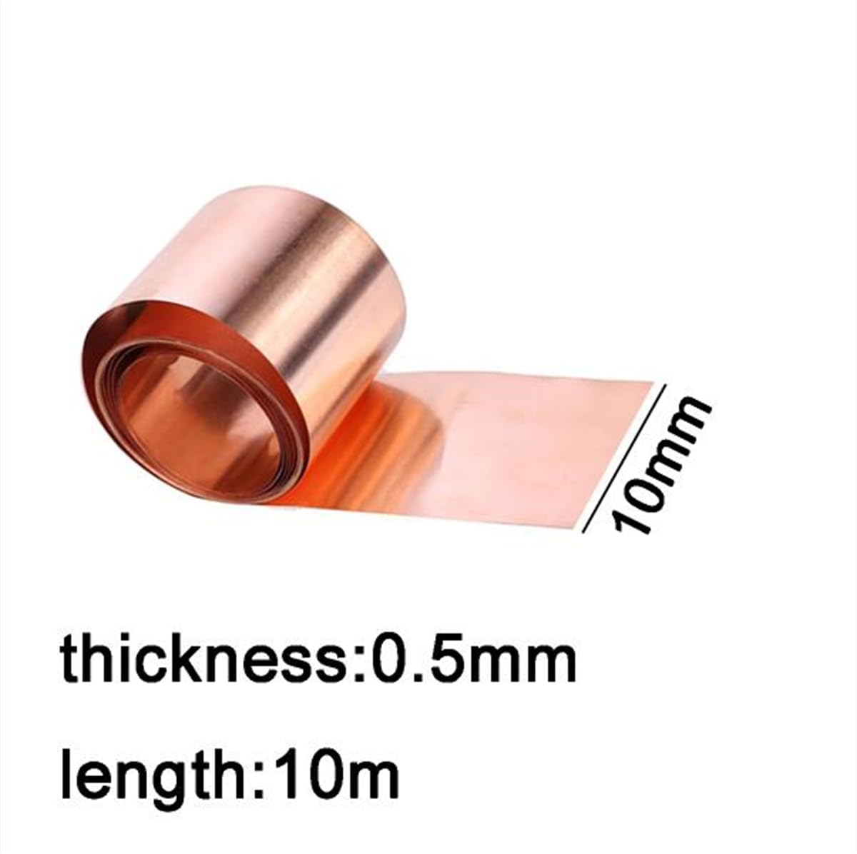 BBAUER 99,99% Cu T2 Rotolo Di Rame, Foglio Di Rame Sottile Rotolo Di Metallo, Lunghezza 10M Spessore 0,5Mm/1Pc/0.5Mm*10Mm*10M