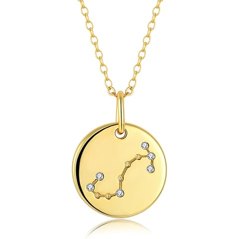 14K Gold Zodiac Necklace for Women, 925 Sterling Silver Constellation Star Coin Dis...