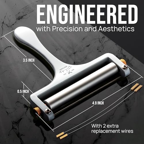Image of Zulay Kitchen Stainless Steel Wire Cheese Slicer - Adjustable Hand Held Cheese Cutter with 2 Extra Wires - Premium Cheese Shaver For Mozzarella, Cheddar, Gruyere - Cheese Cutter with Wire (White)