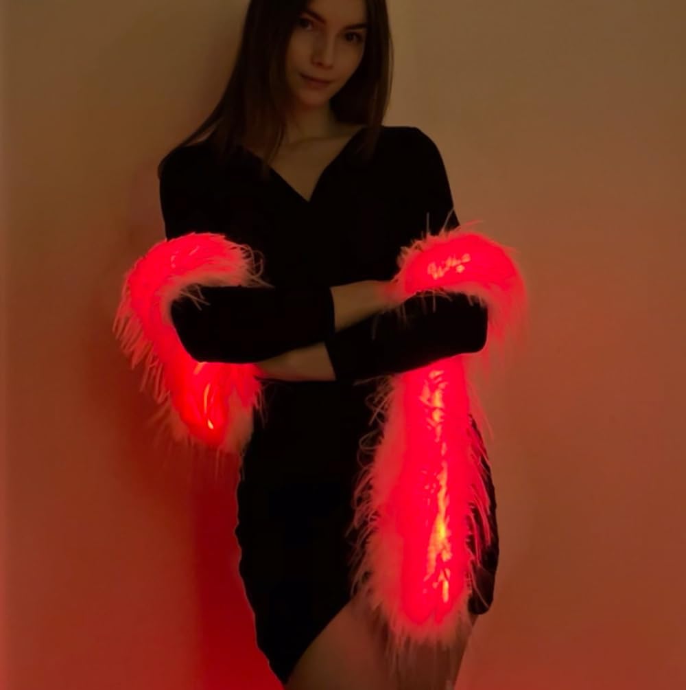 USB Rechargeable LED Scarf Light Up Scarves Glow Faux Fur Scarves Winter Furry Warm Scarf for Rave Dance Party Christmas Costume Men and Women - Image 3